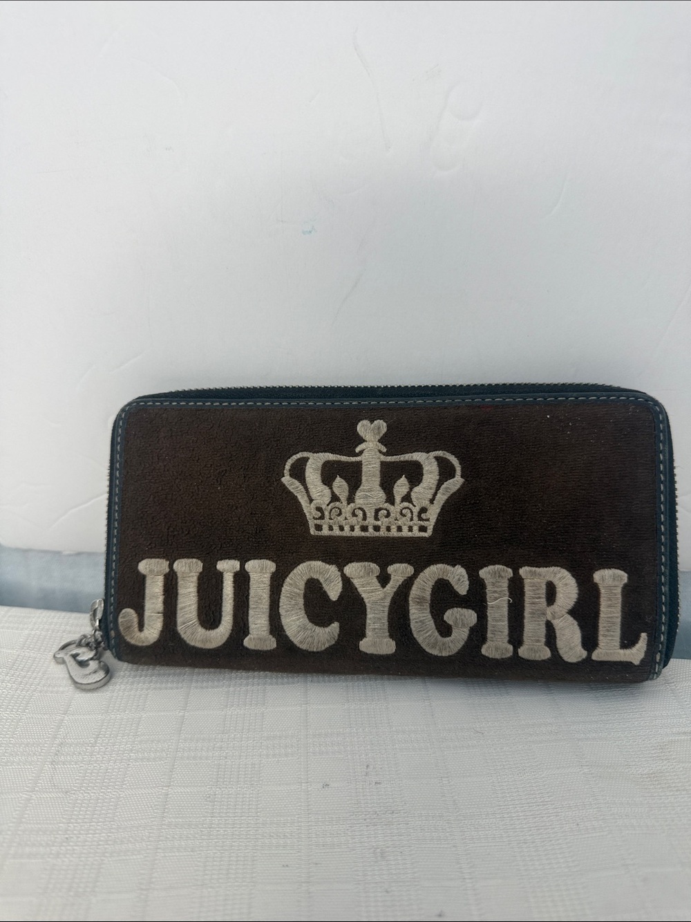 Juicy Couture Brown Suede 'JUICYGIRL' Zip Wallet with Crown